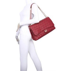 Vegan Leather Burgundy Oversized Gold Chain Quilted Tote/ Shoulder Bag